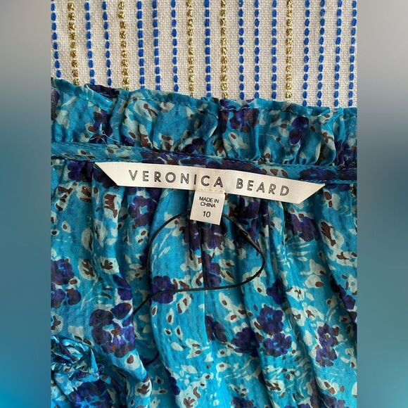 Veronica Beard Becky Floral-Print Silk Blue Shirtdress Dress Size 10 NEW - Picture 8 of 13